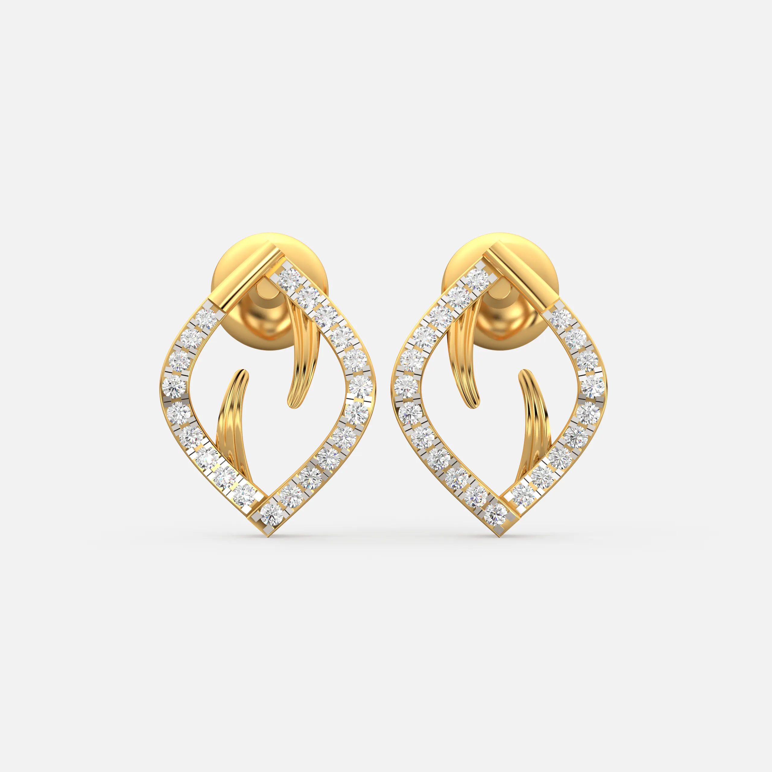 Curved Leaf Diamond Earrings