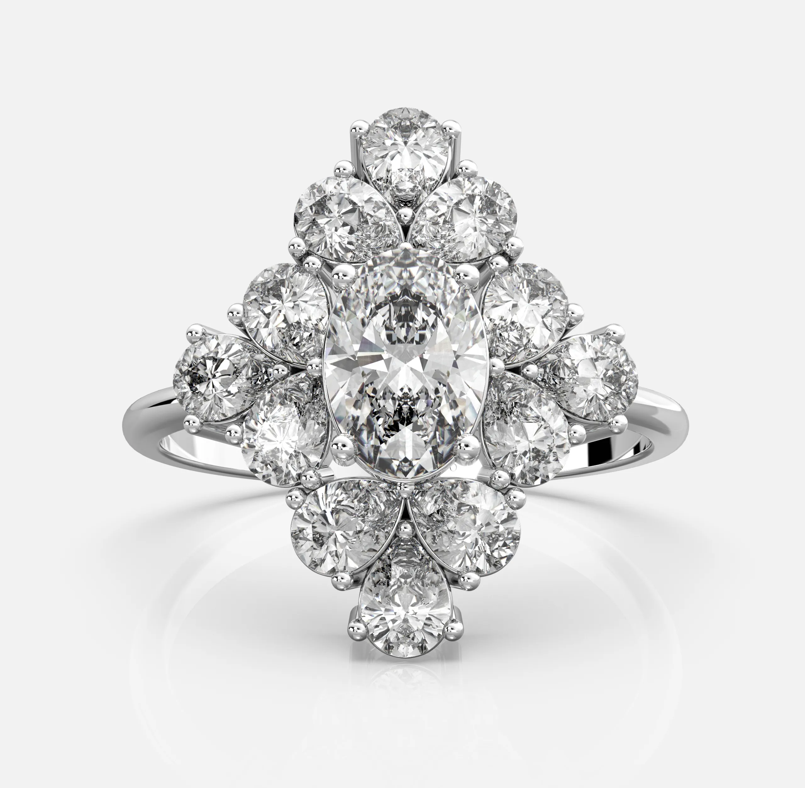 Oval Diamond Compass Starburst Ring