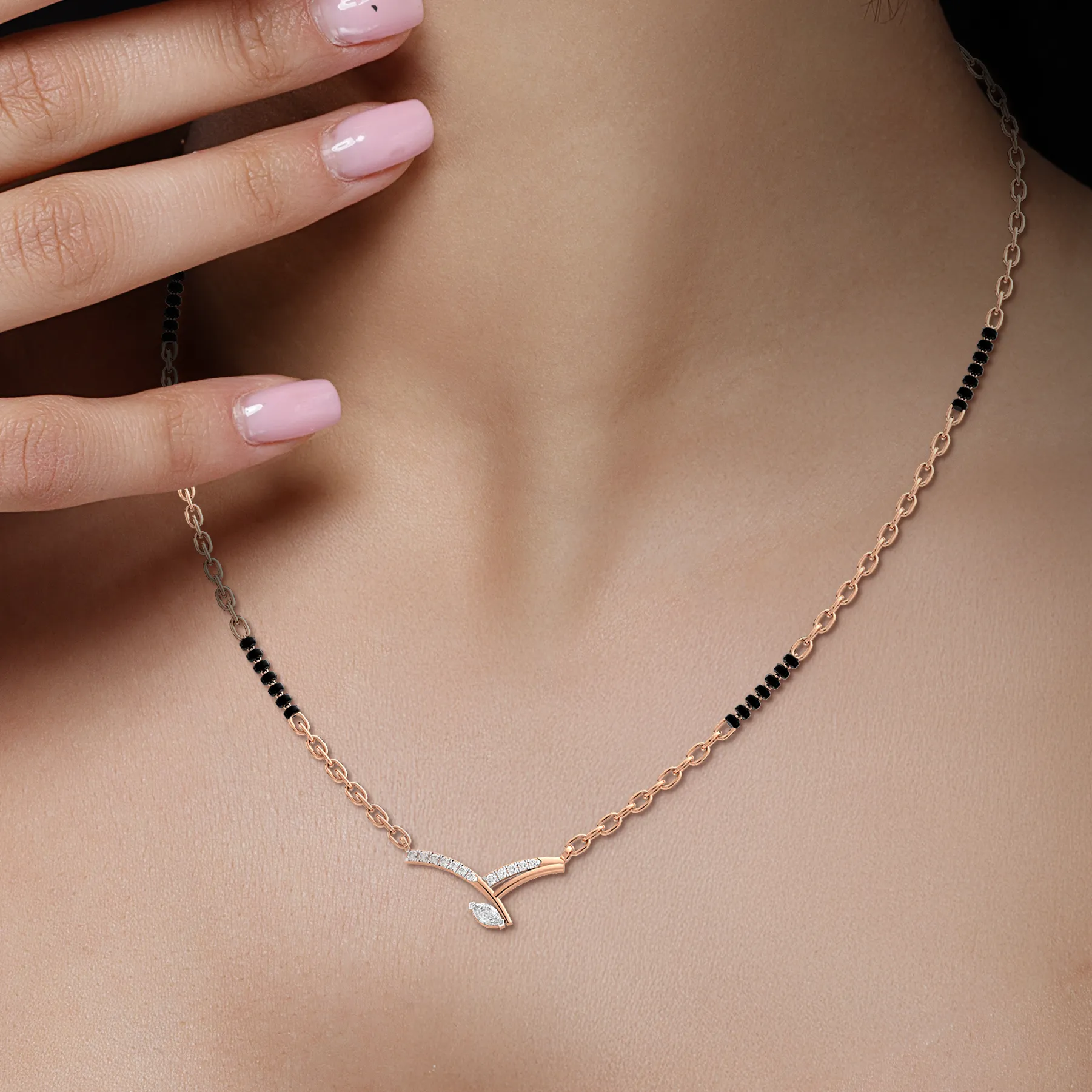 Diamond V-Leaf Mangalsutra