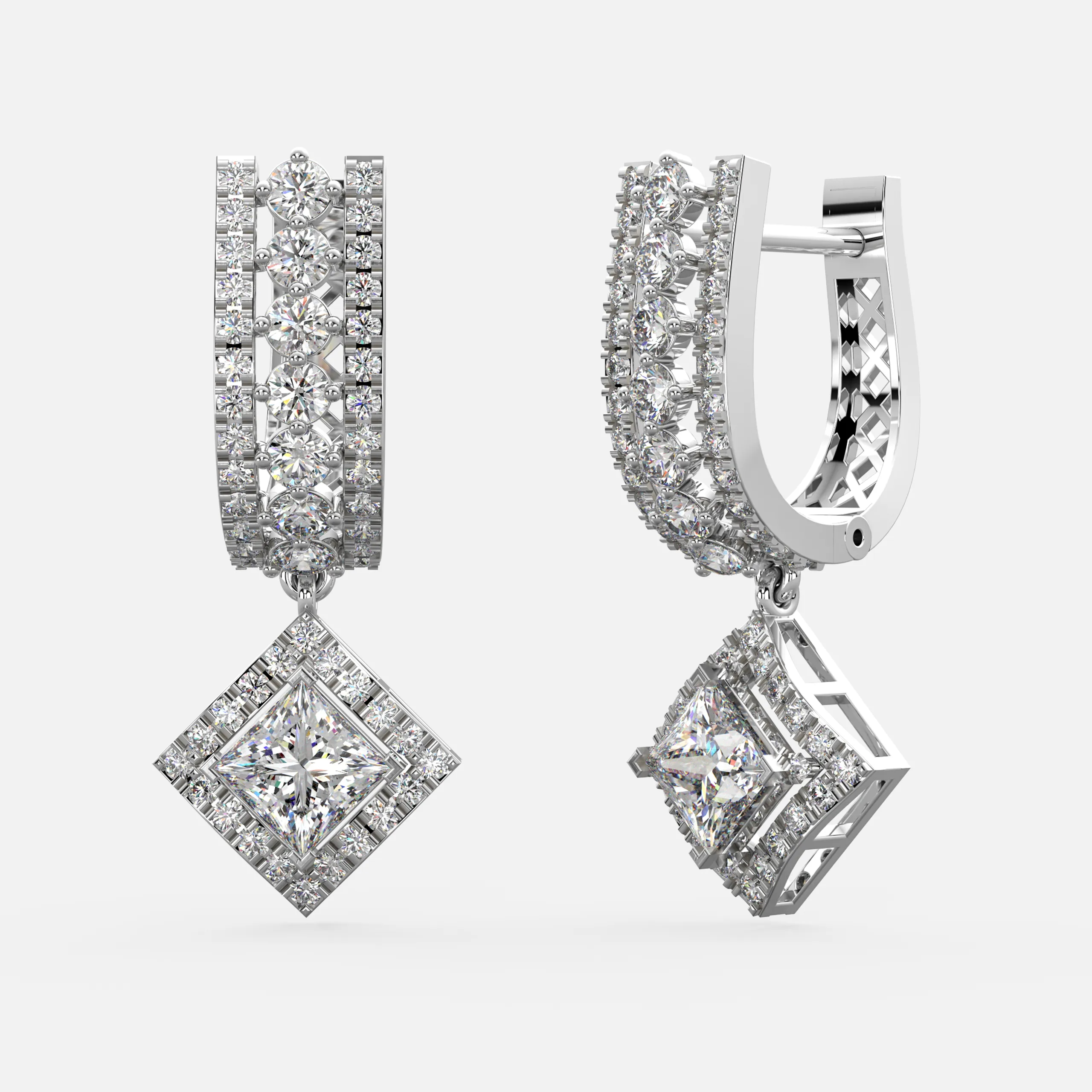 Diamond Square Drop Earrings