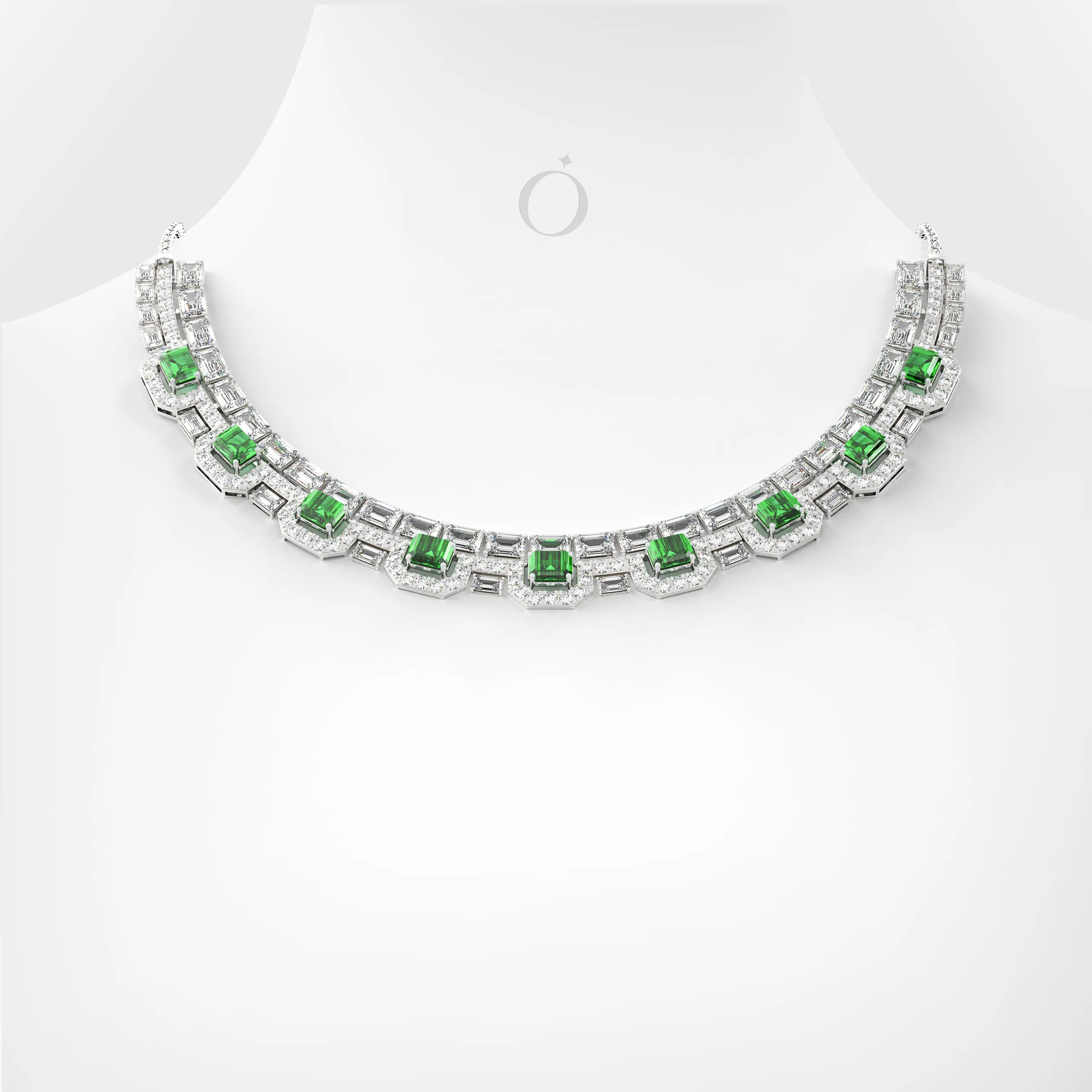 Regal Emerald Diamond Eternity Necklace Set