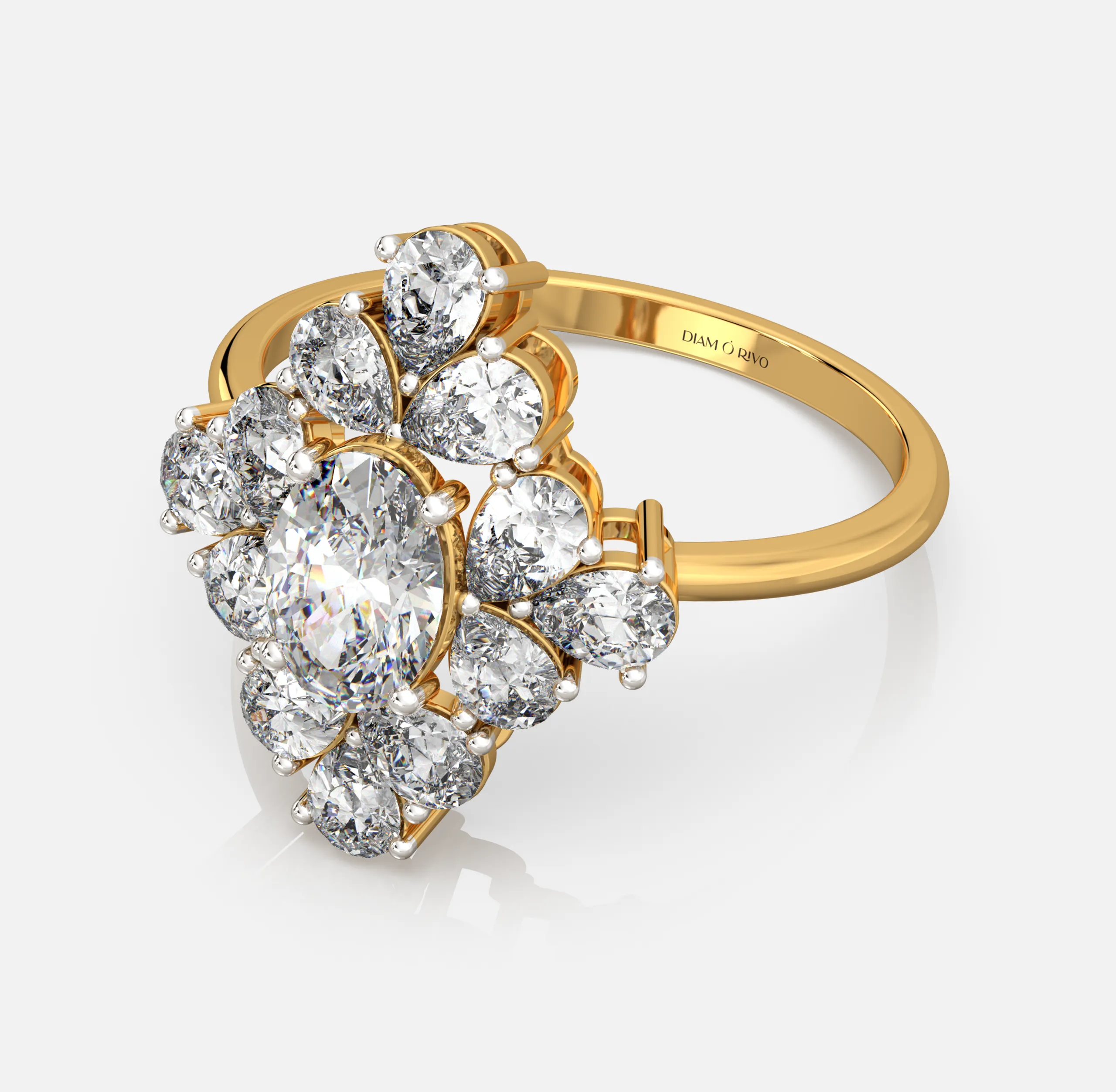 Oval Diamond Compass Starburst Ring