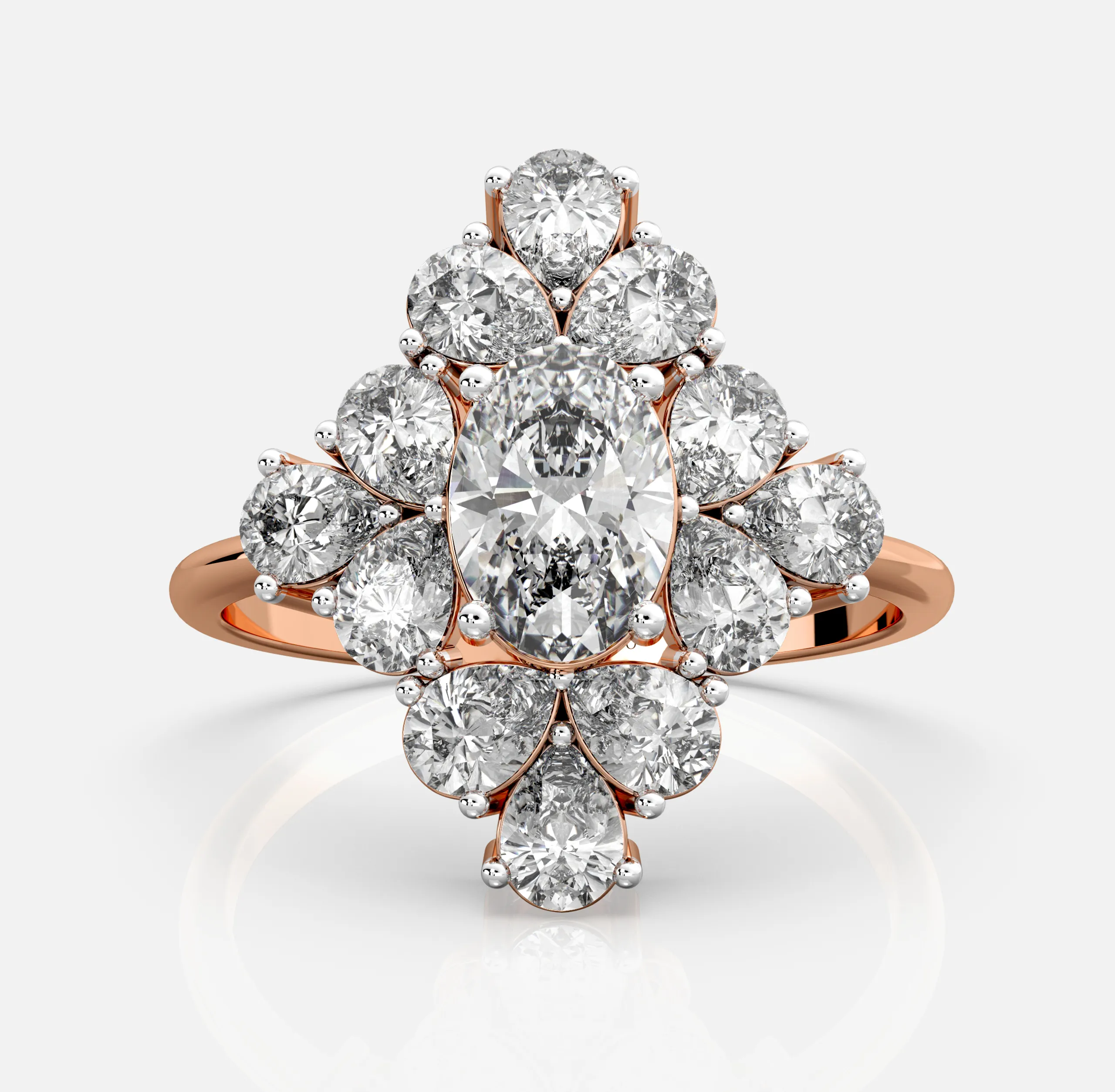 Oval Diamond Compass Starburst Ring