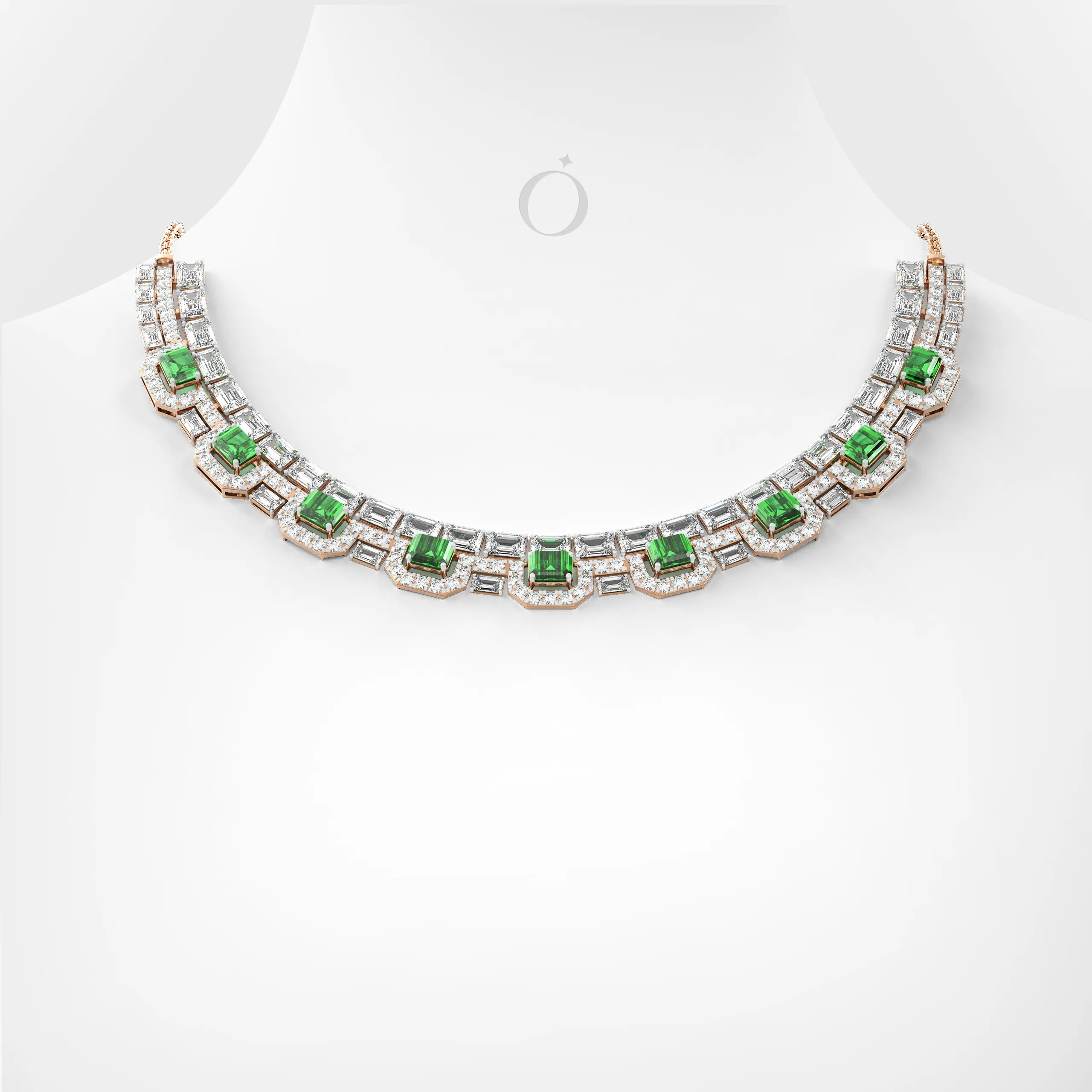 Regal Emerald Diamond Eternity Necklace Set