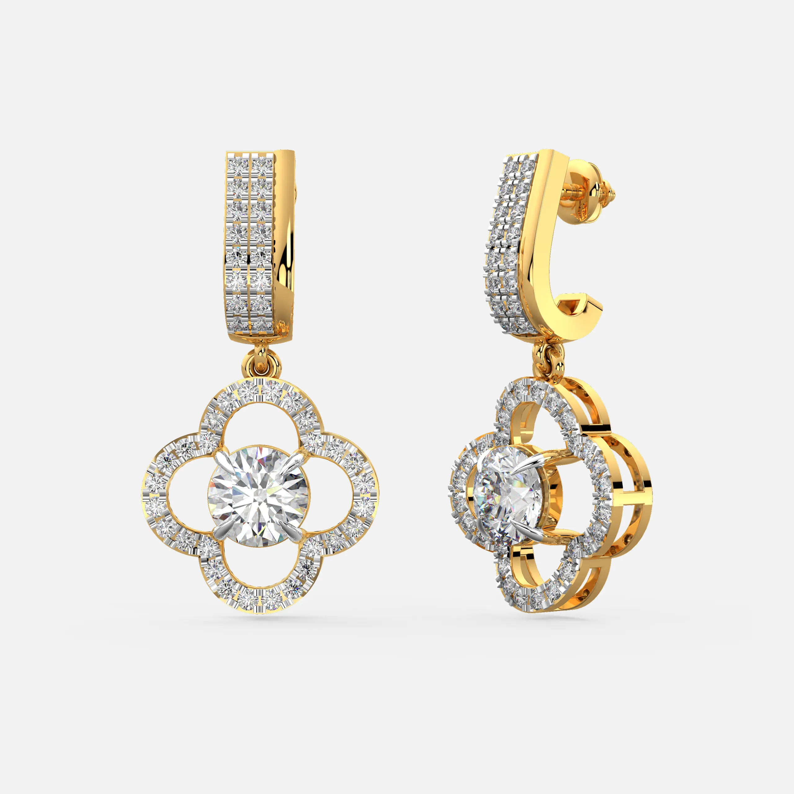 Diamond Flower Drop Earrings