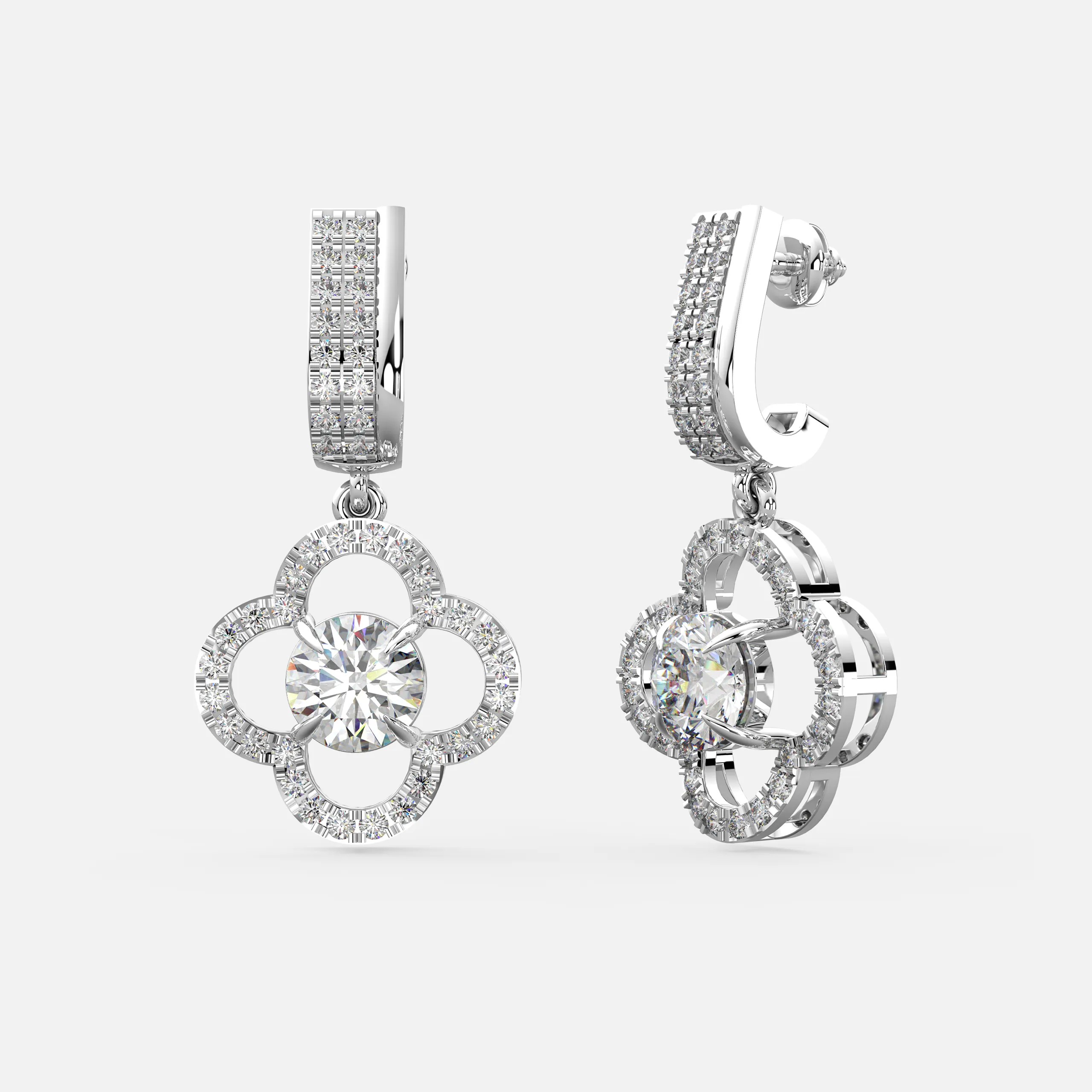 Diamond Flower Drop Earrings