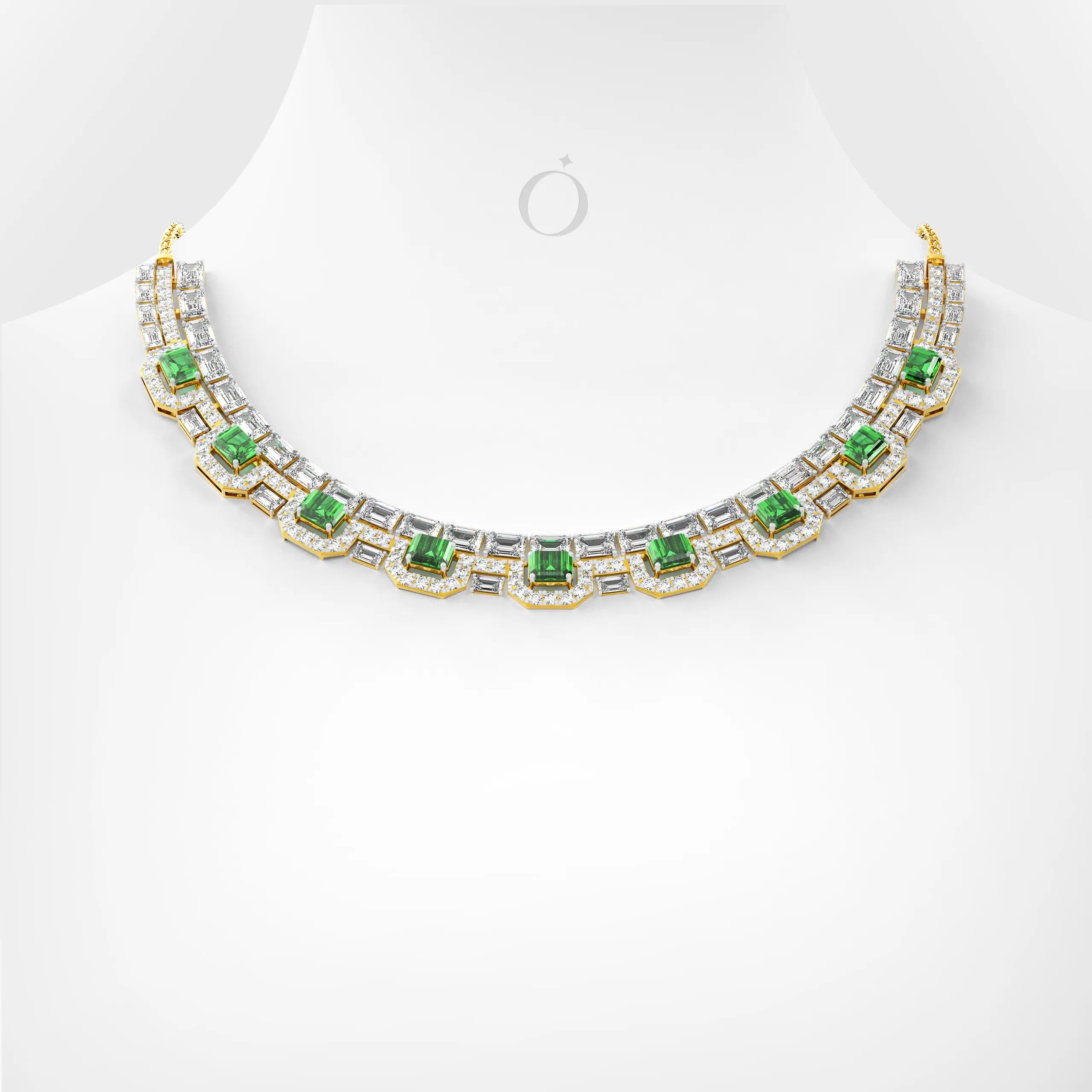 Regal Emerald Diamond Eternity Necklace Set