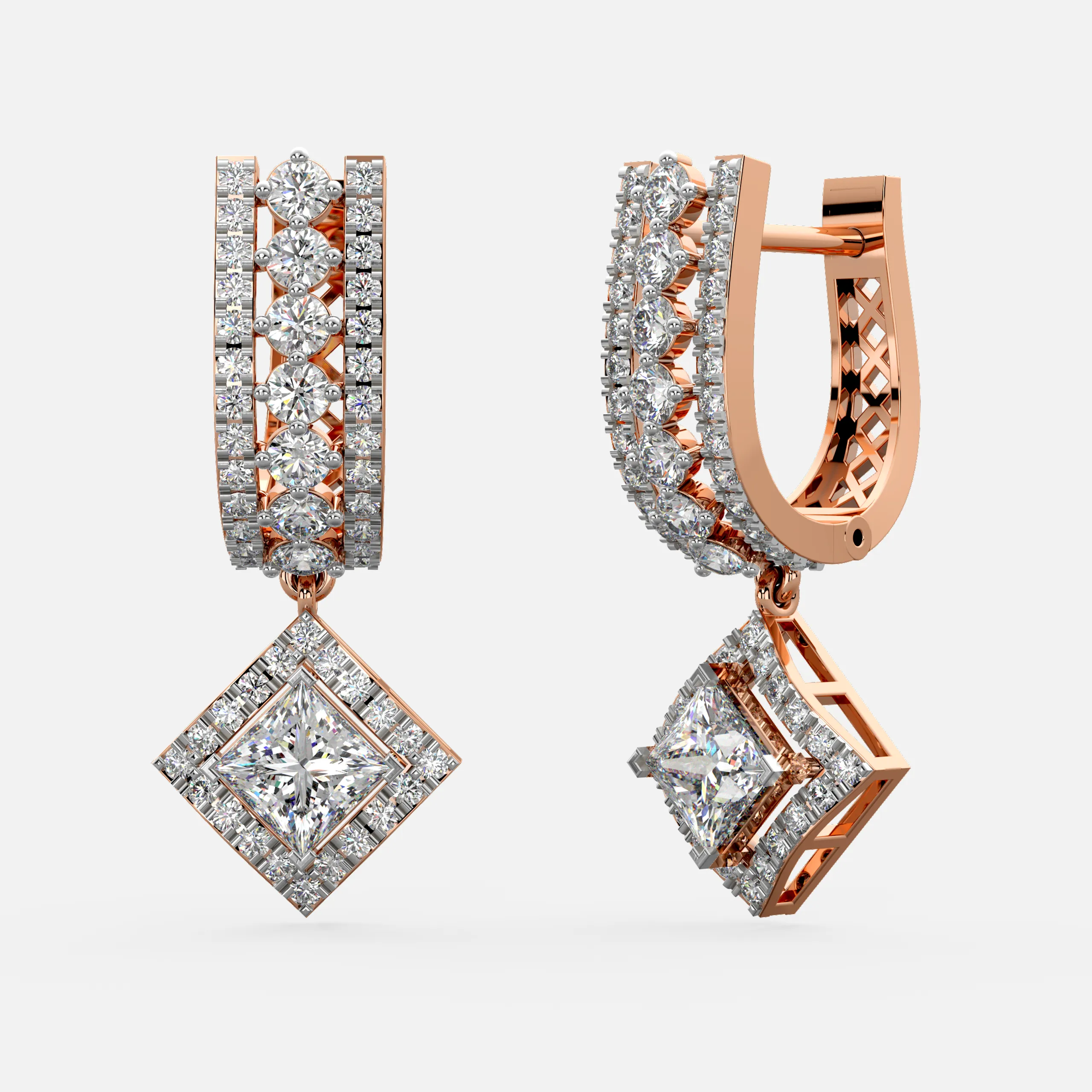 Diamond Square Drop Earrings