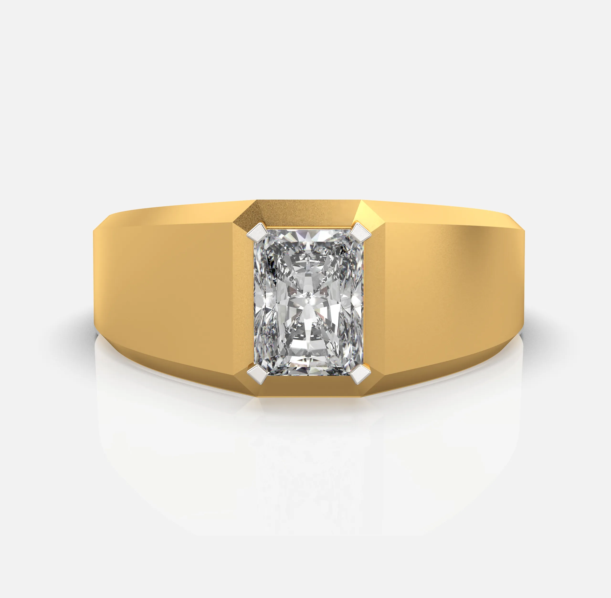 Radiant cut diamond signet ring.