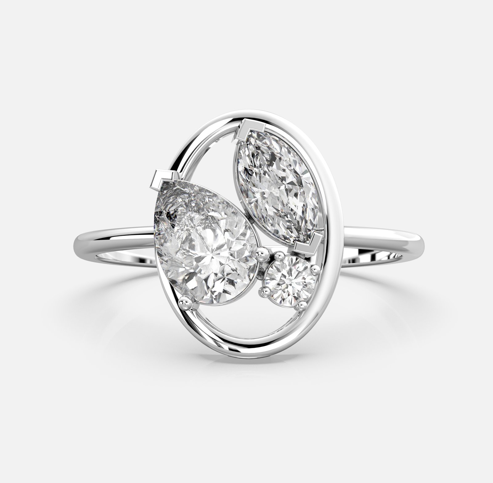 Twin Leaf Oval Diamond Ring