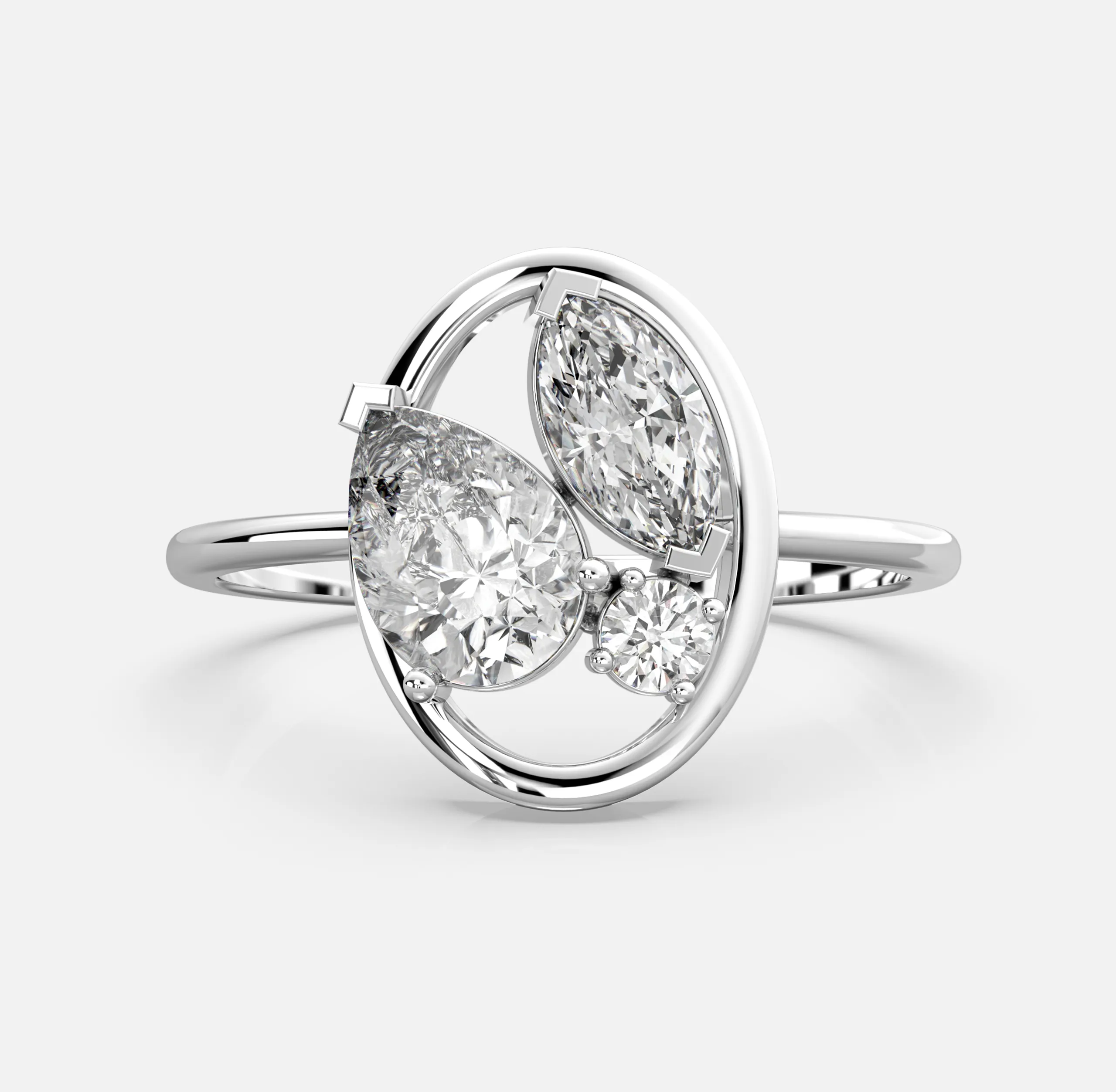 Twin Leaf Oval Diamond Ring