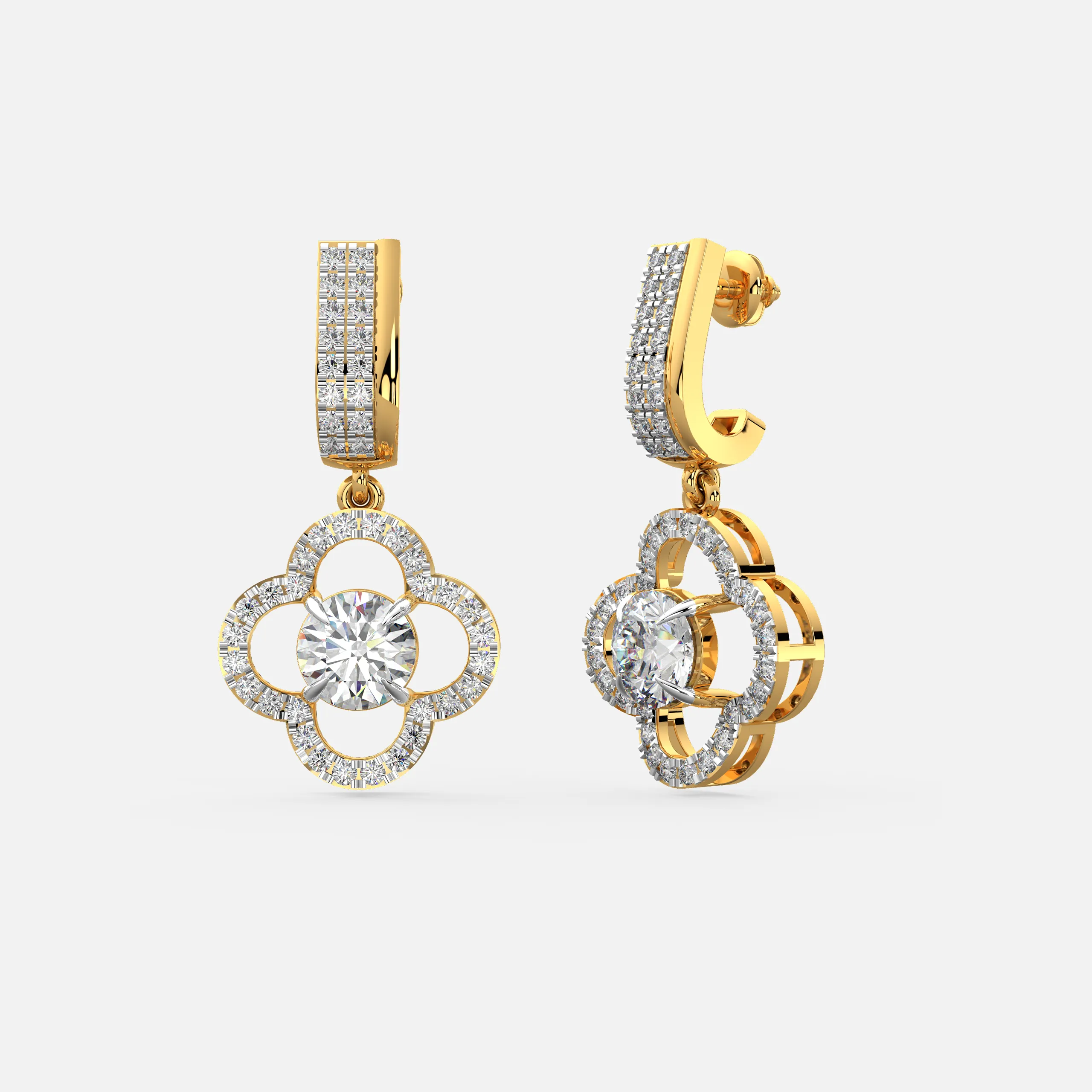 Diamond Flower Drop Earrings