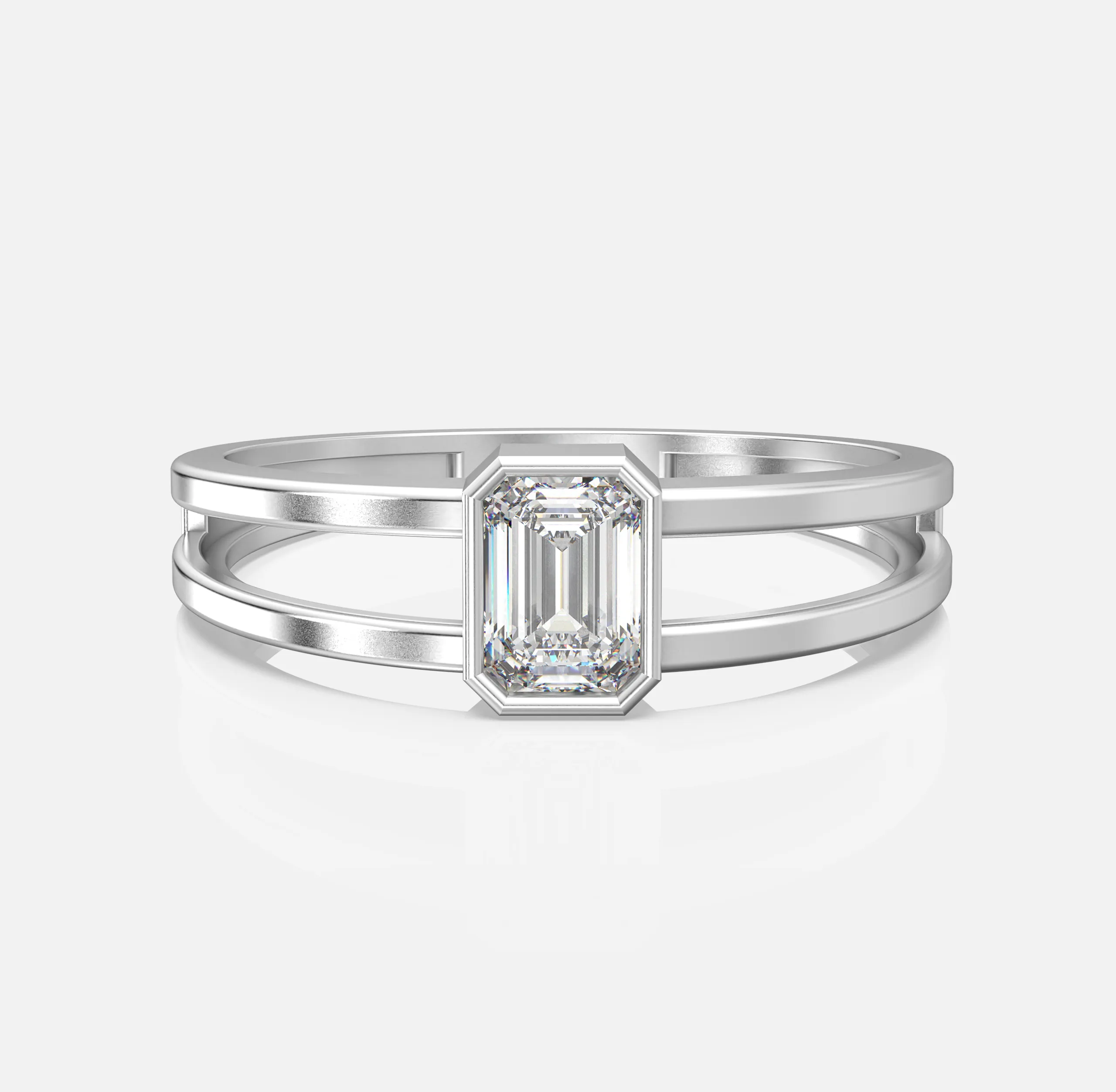 Emerald-Cut Split Shank Ring