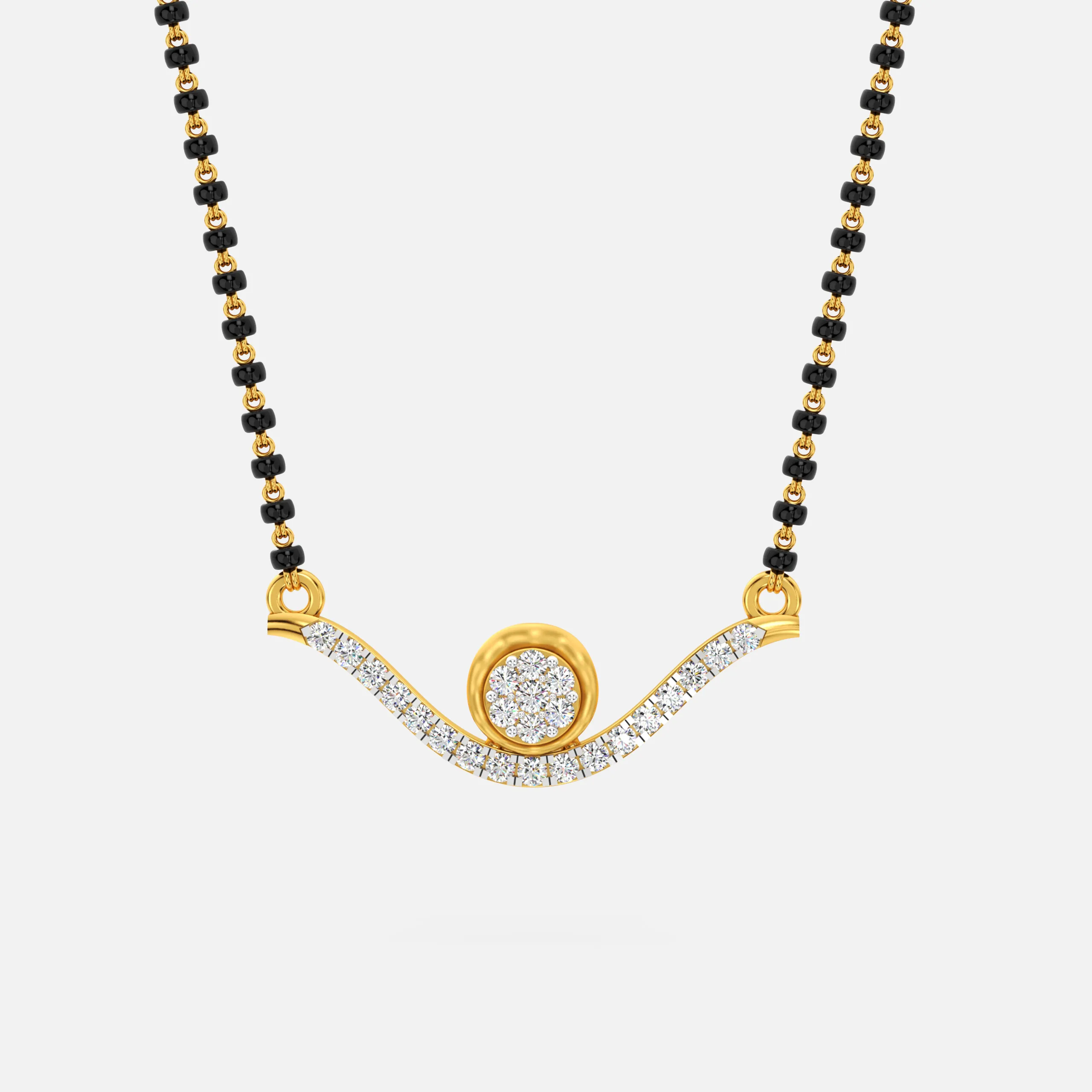Curved Floral Diamond Mangalsutra