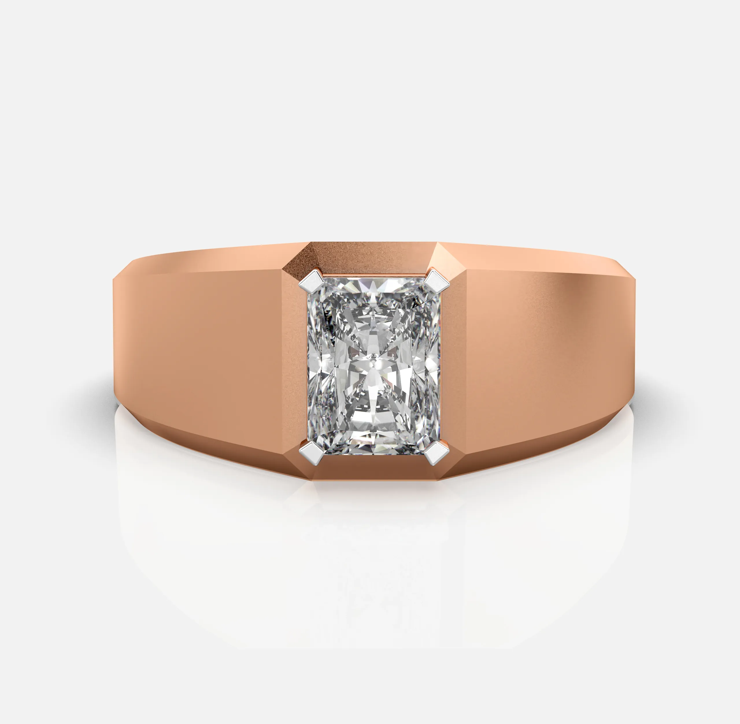 Radiant cut diamond signet ring.