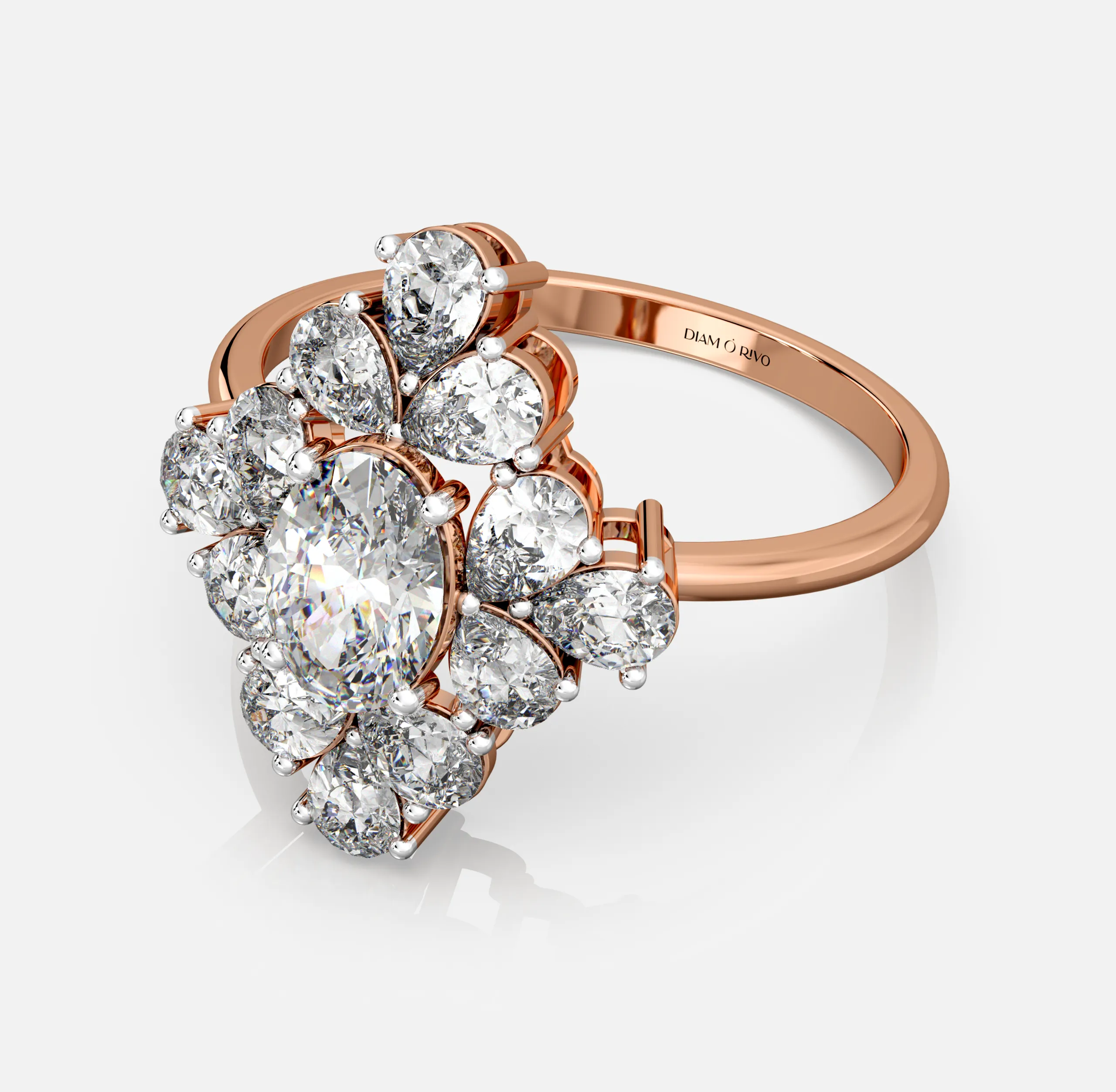 Oval Diamond Compass Starburst Ring