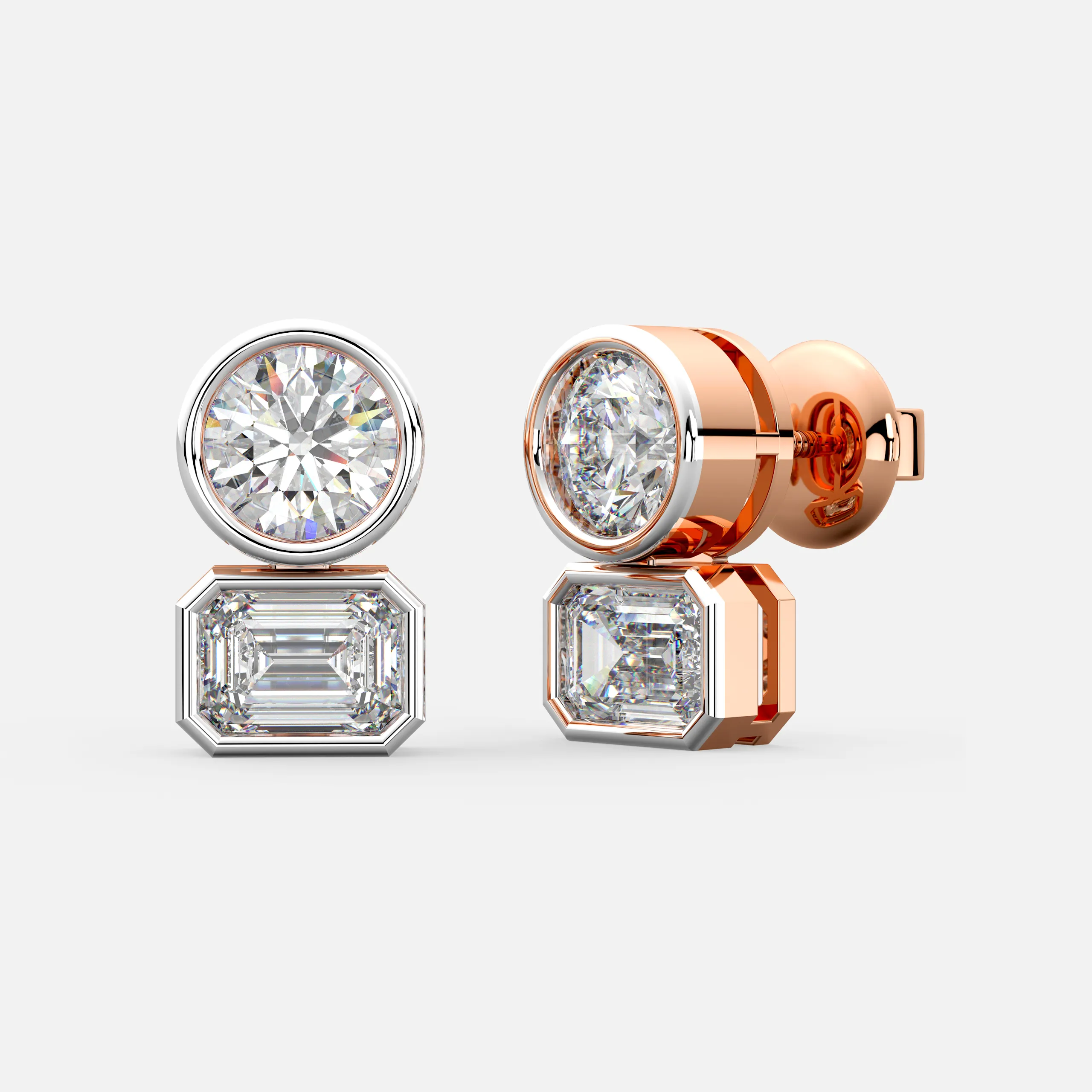 Two-Stone Bezel Set Diamond Earrings