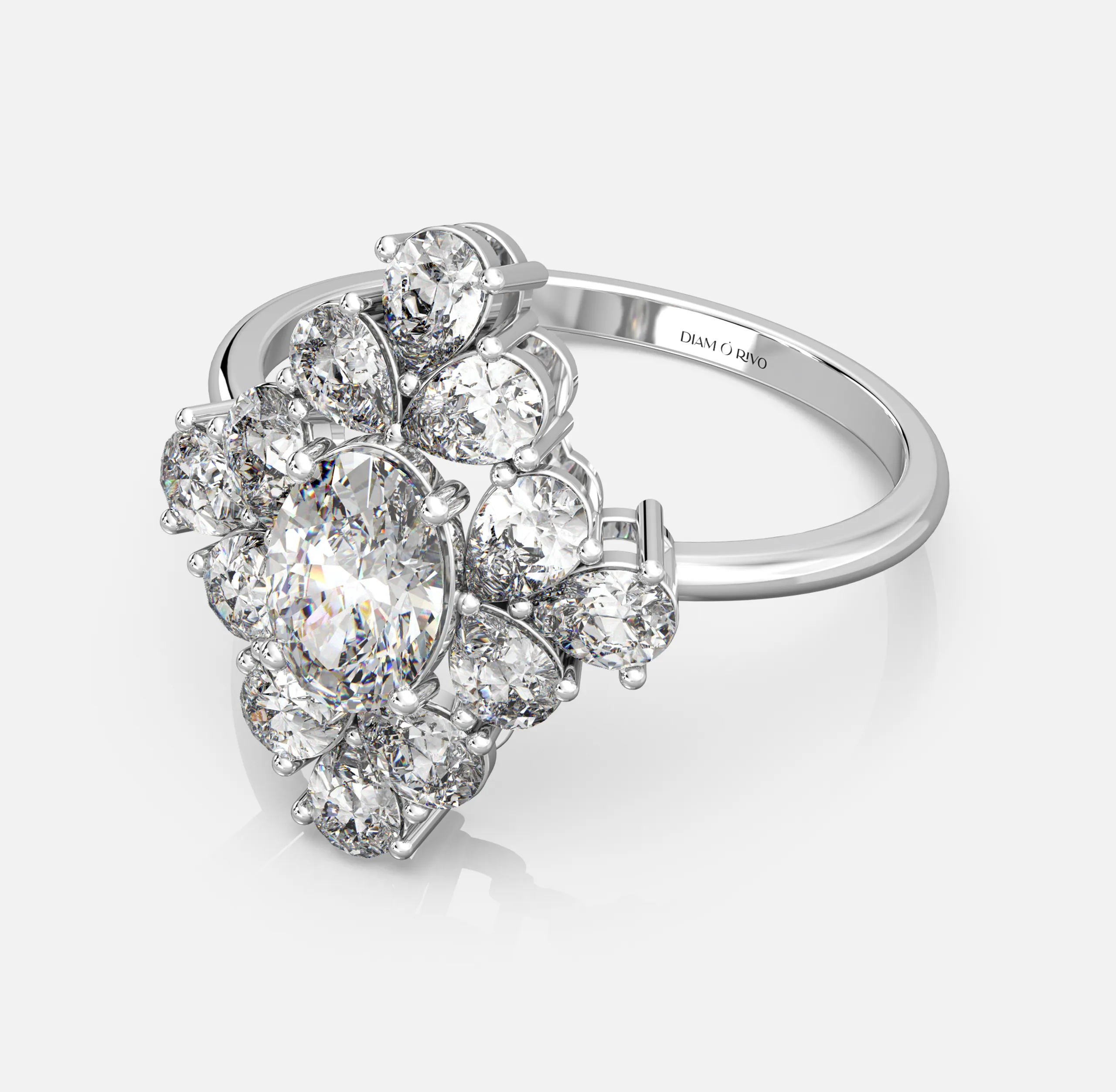 Oval Diamond Compass Starburst Ring