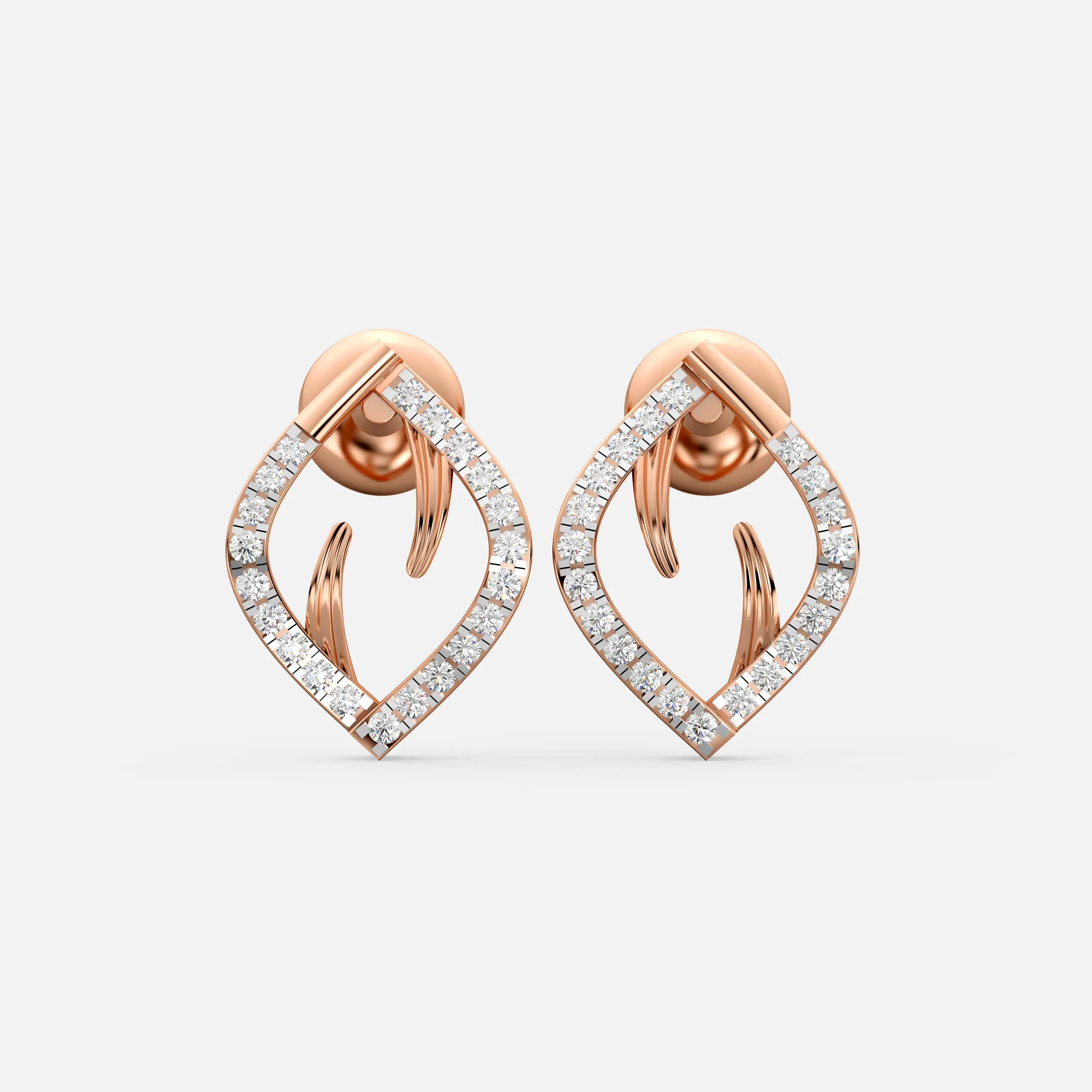 Curved Leaf Diamond Earrings