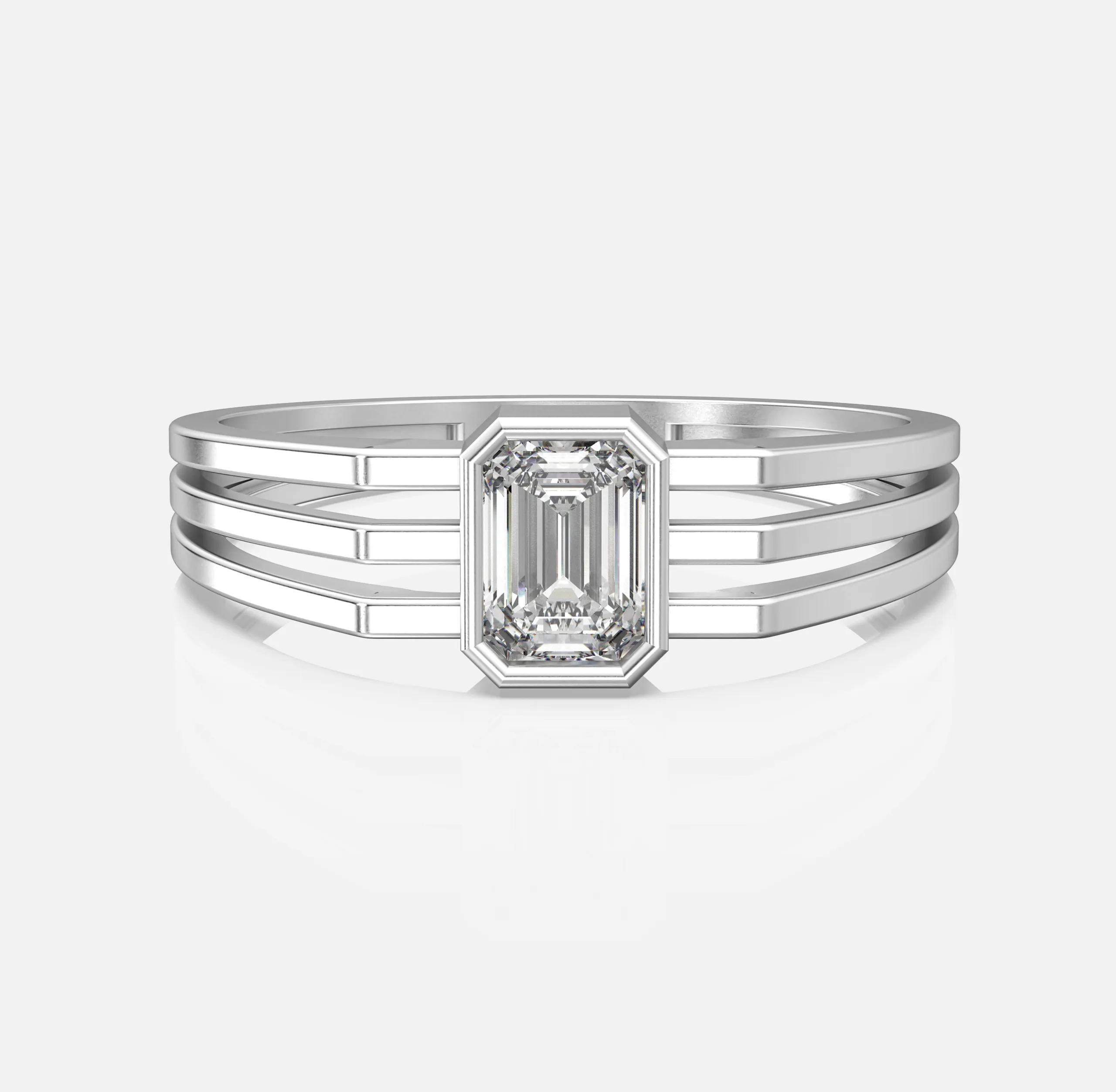 Trio Rail Emerald Diamond Ring