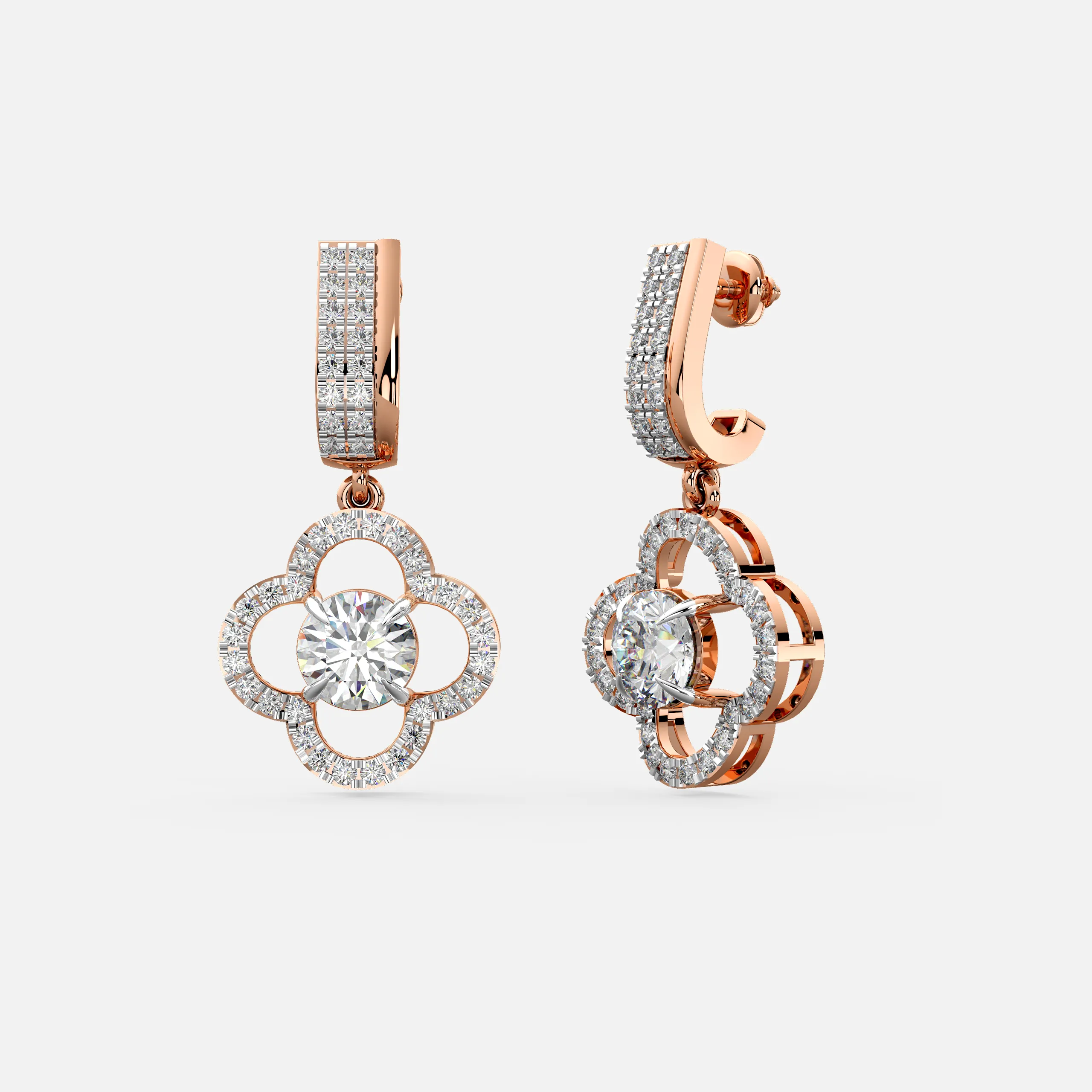 Diamond Flower Drop Earrings