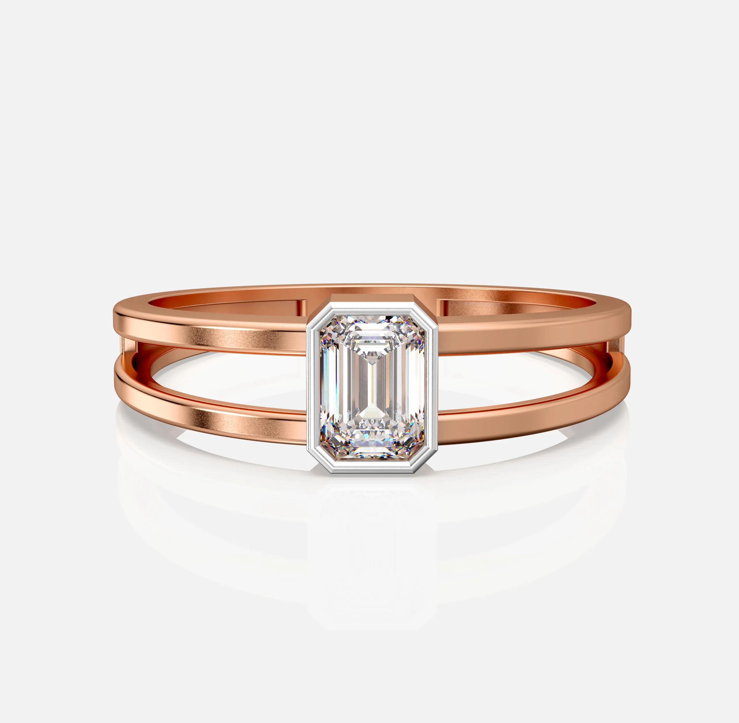 Emerald-Cut Split Shank Ring