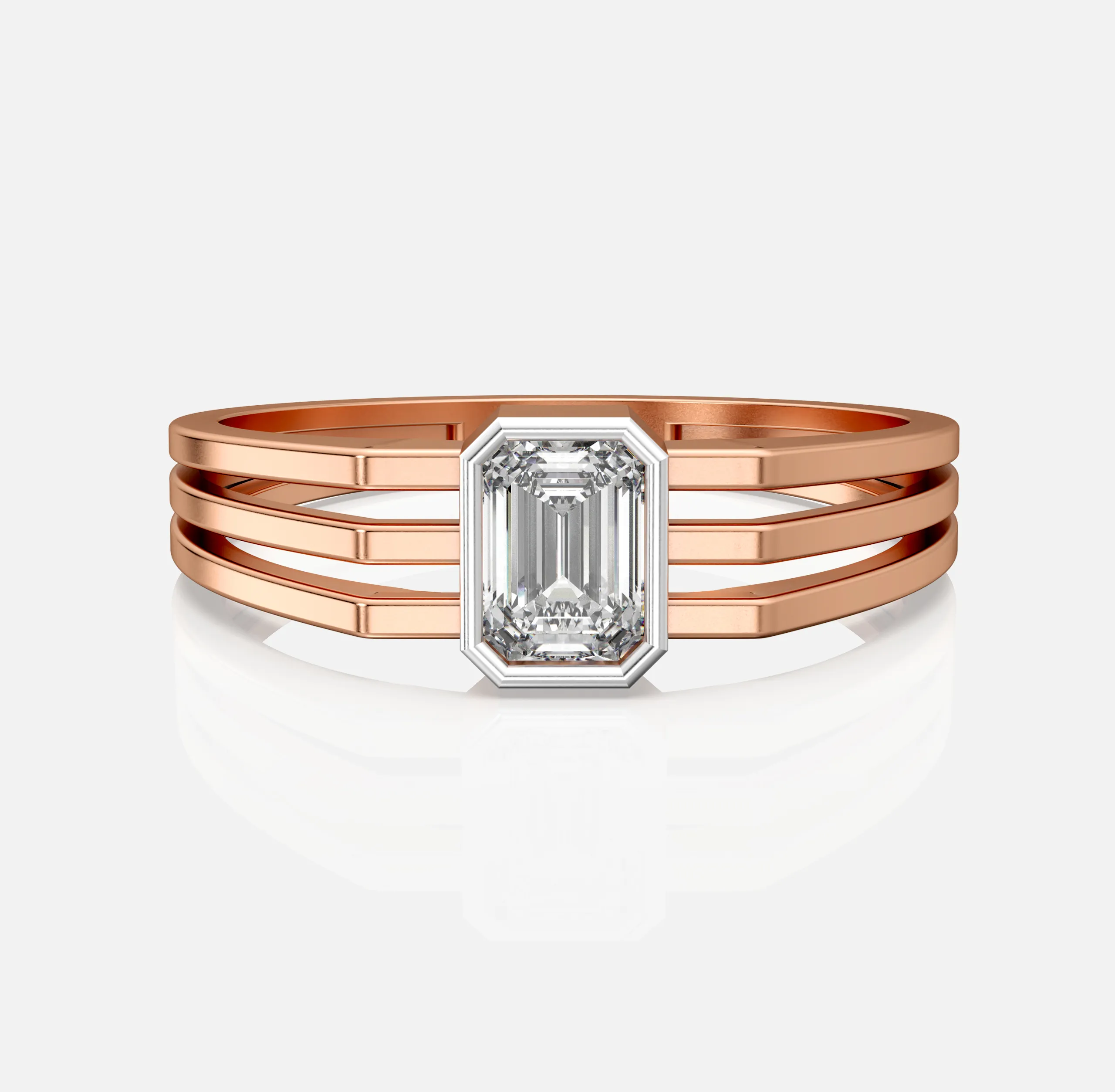 Trio Rail Emerald Diamond Ring
