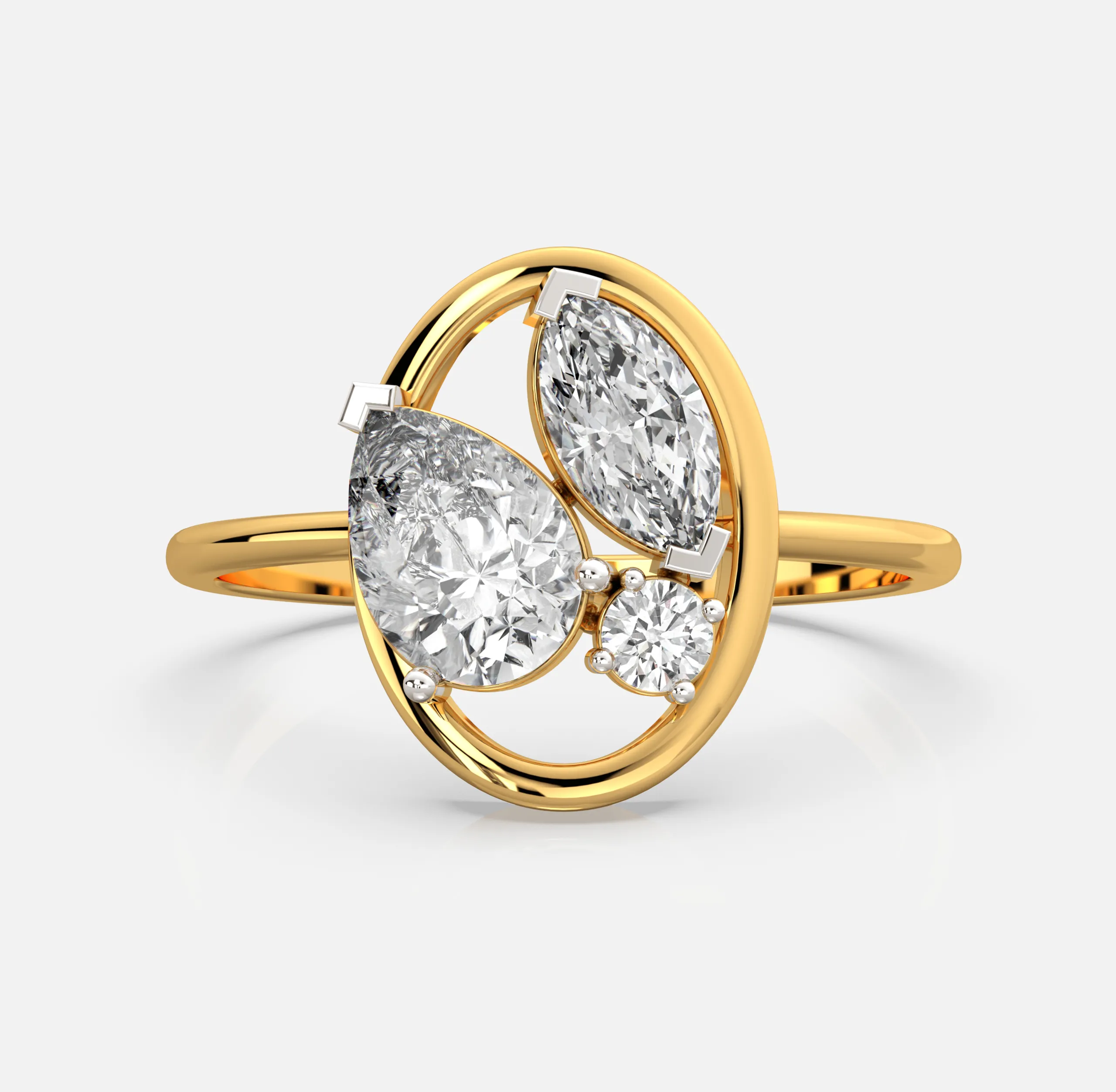 Twin Leaf Oval Diamond Ring