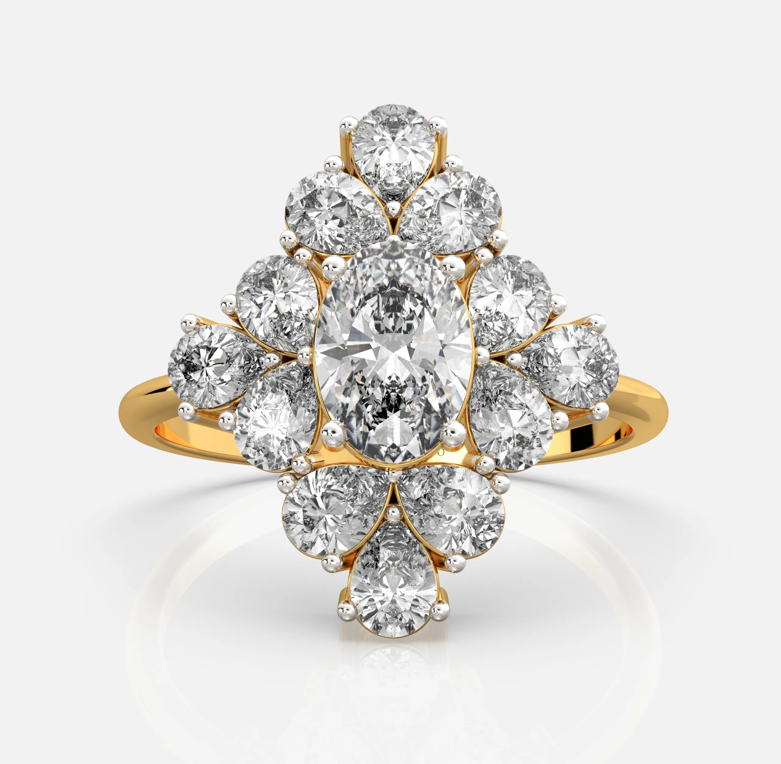 Oval Diamond Compass Starburst Ring