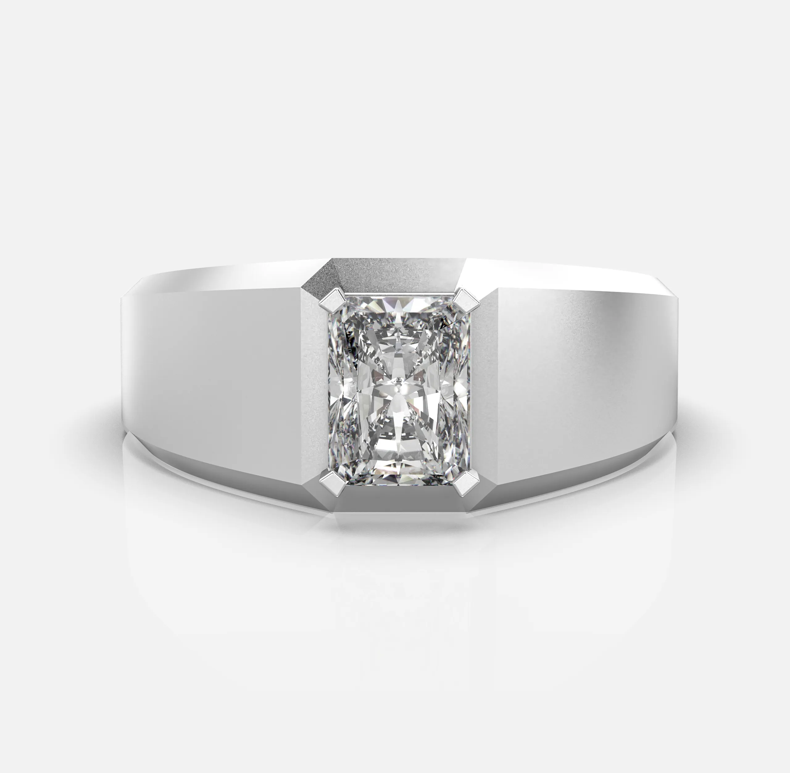 Radiant cut diamond signet ring.