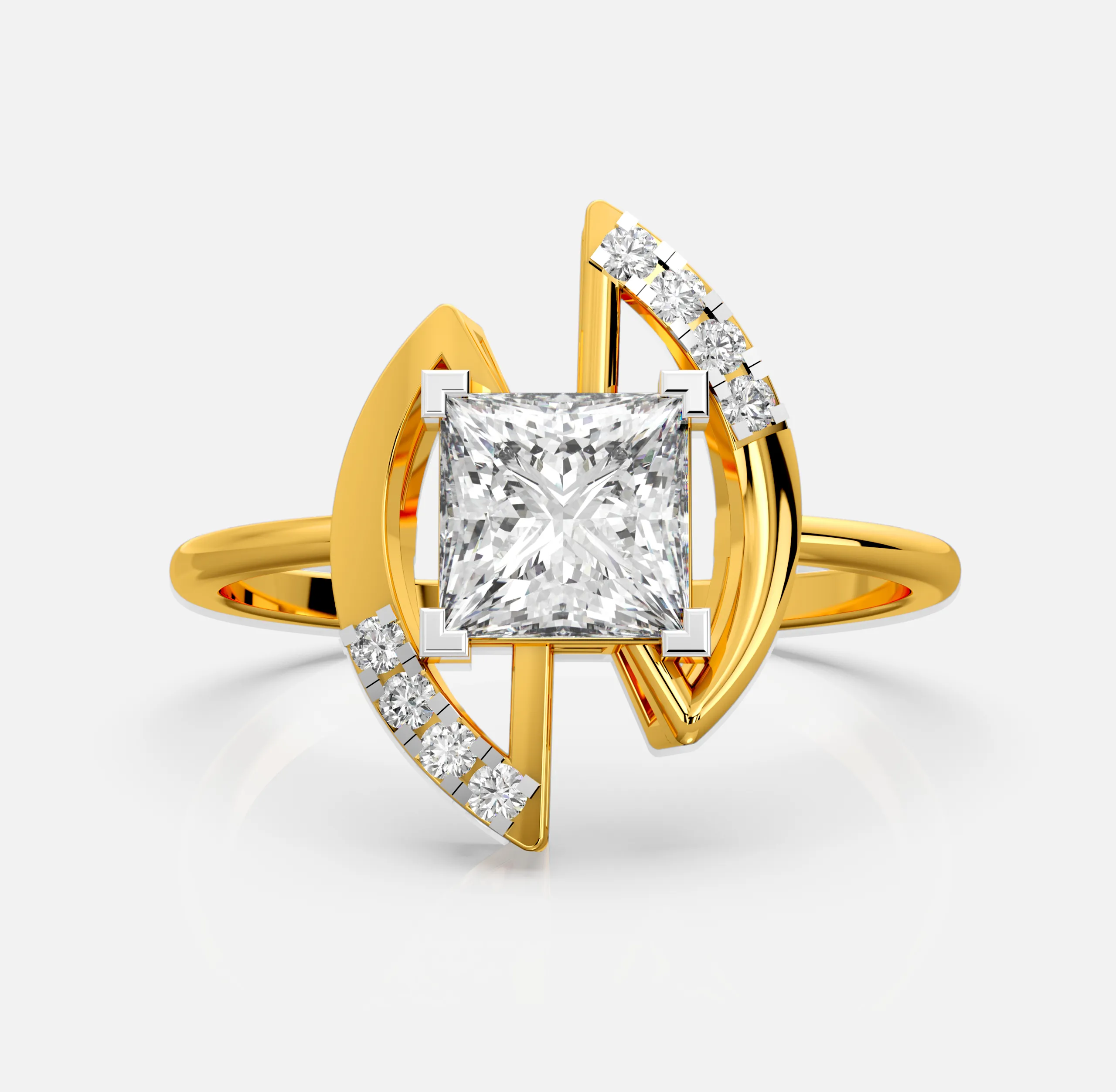 Twin Arc Princess-Cut Diamond Ring