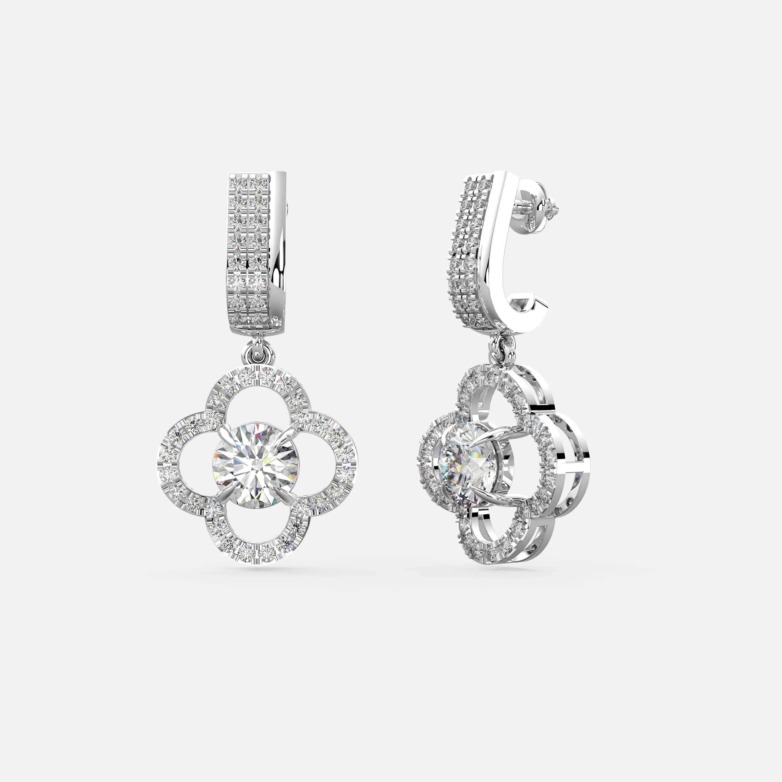 Diamond Flower Drop Earrings